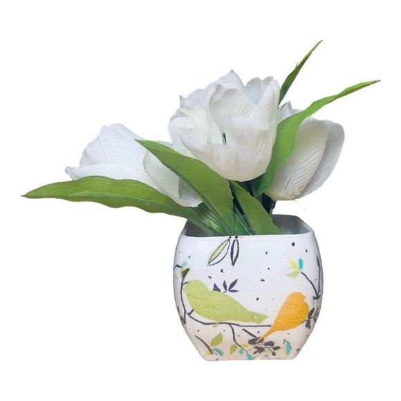 Libbey Glass Handmade Flower Votive Bowl Decoupaged Heavy Glass Curved Square - Picture 5 of 16